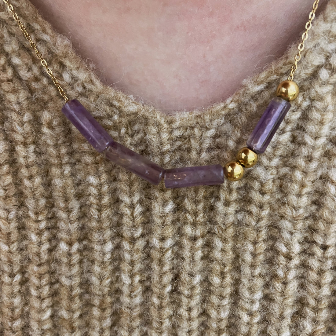 Amethyst Couple Initial Morse Code Necklace