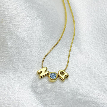 Couple Initials & Birthstone Dainty Bubble Necklace