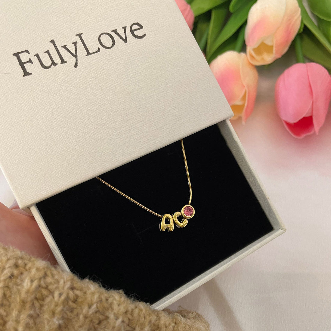 Couple Dainty Bubble Necklace with Initials & Birthstone