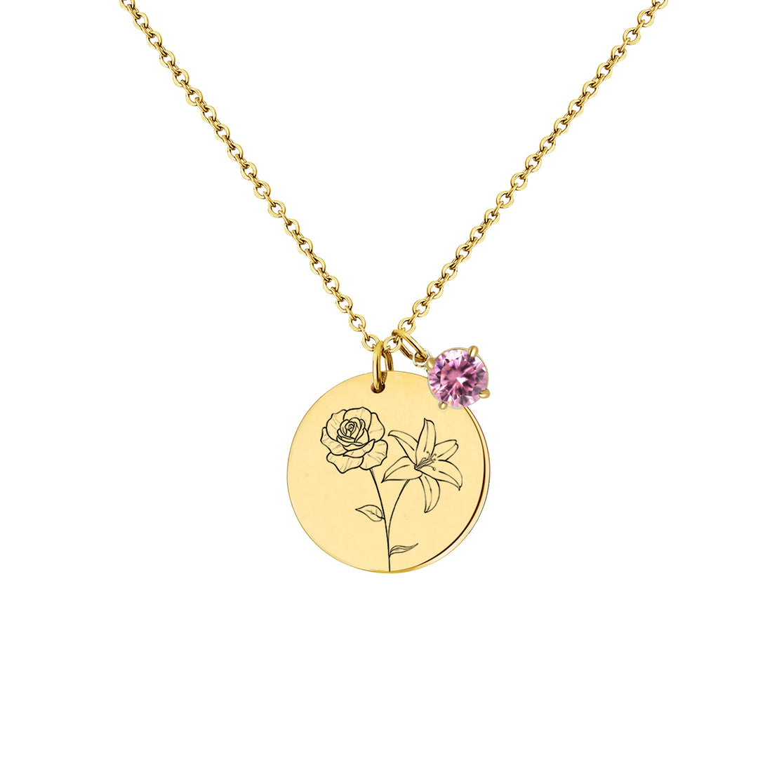 Couple Birth Flower & Anniversary Stone Necklace
