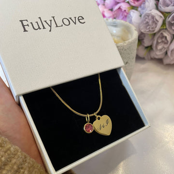 Couple Script Initial Birthstone Necklace