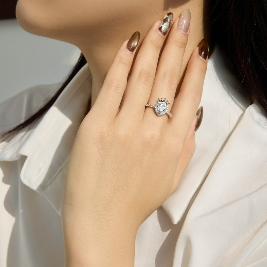 Crown Heart Sterling Silver Ring