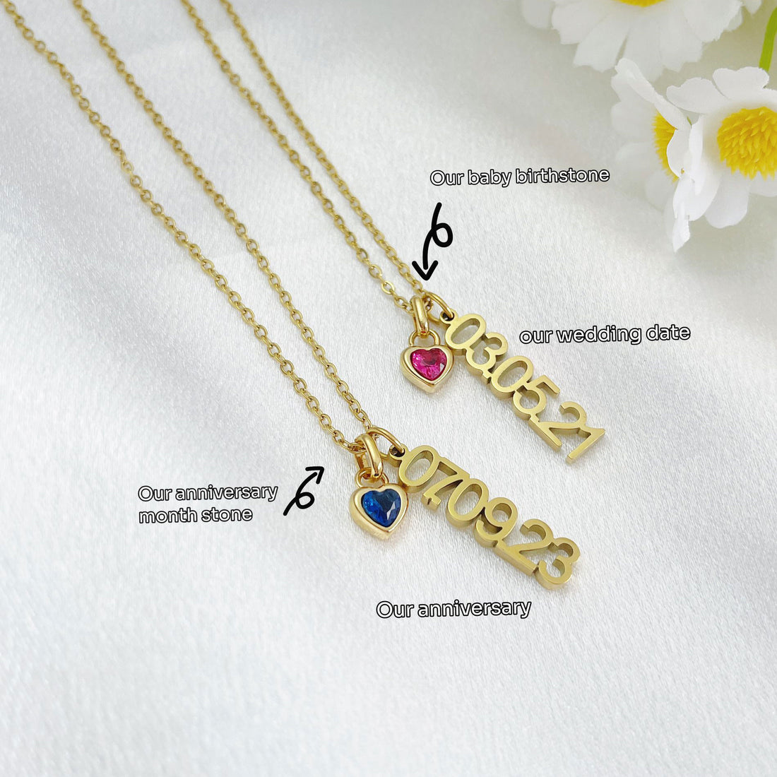 Custom Date & Heart Birthstone Necklace