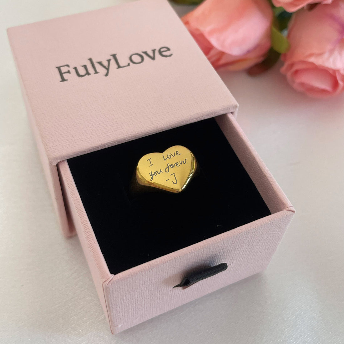 Engraved Handwriting Heart Ring