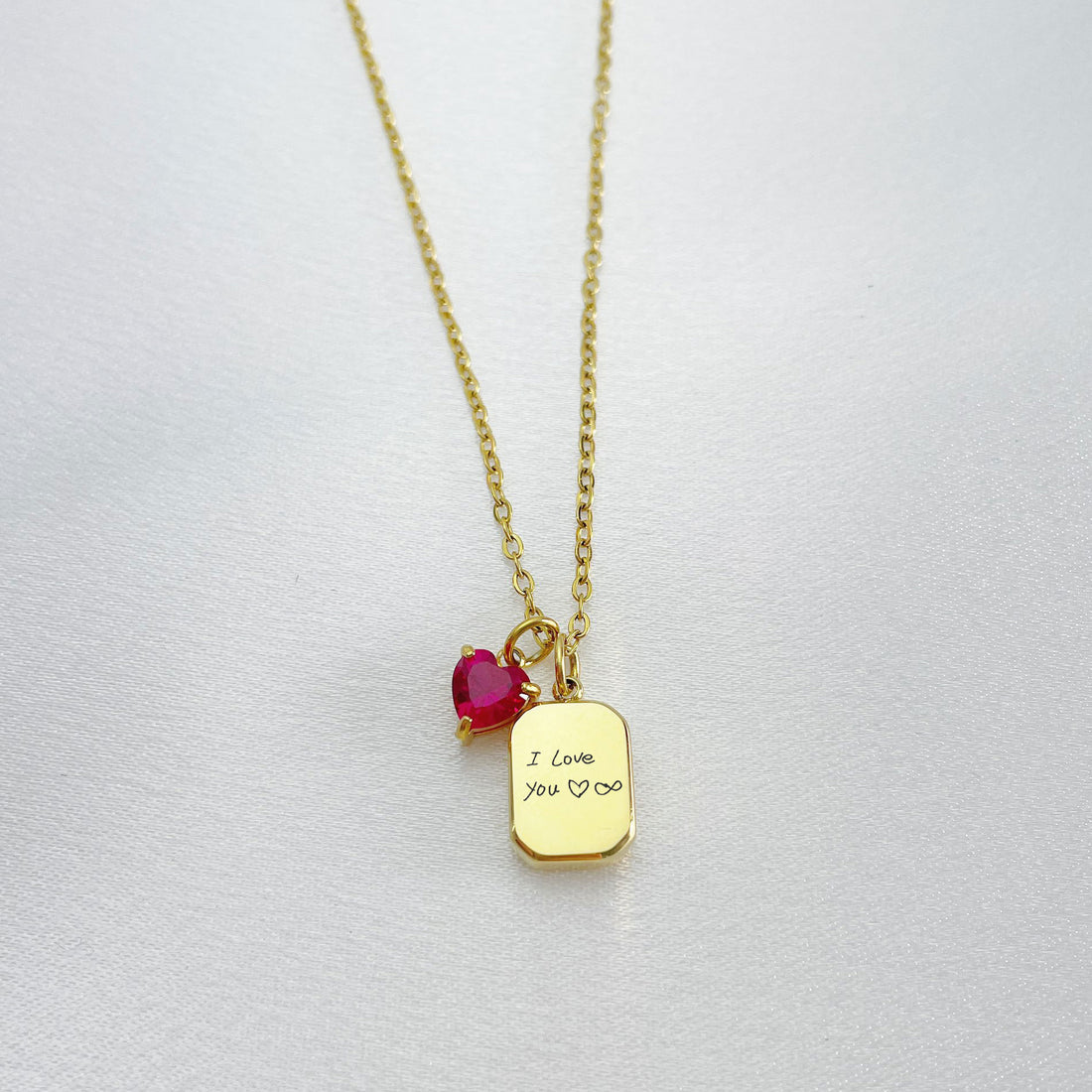 Engraved Handwriting Necklace with Anniversary Birthstone