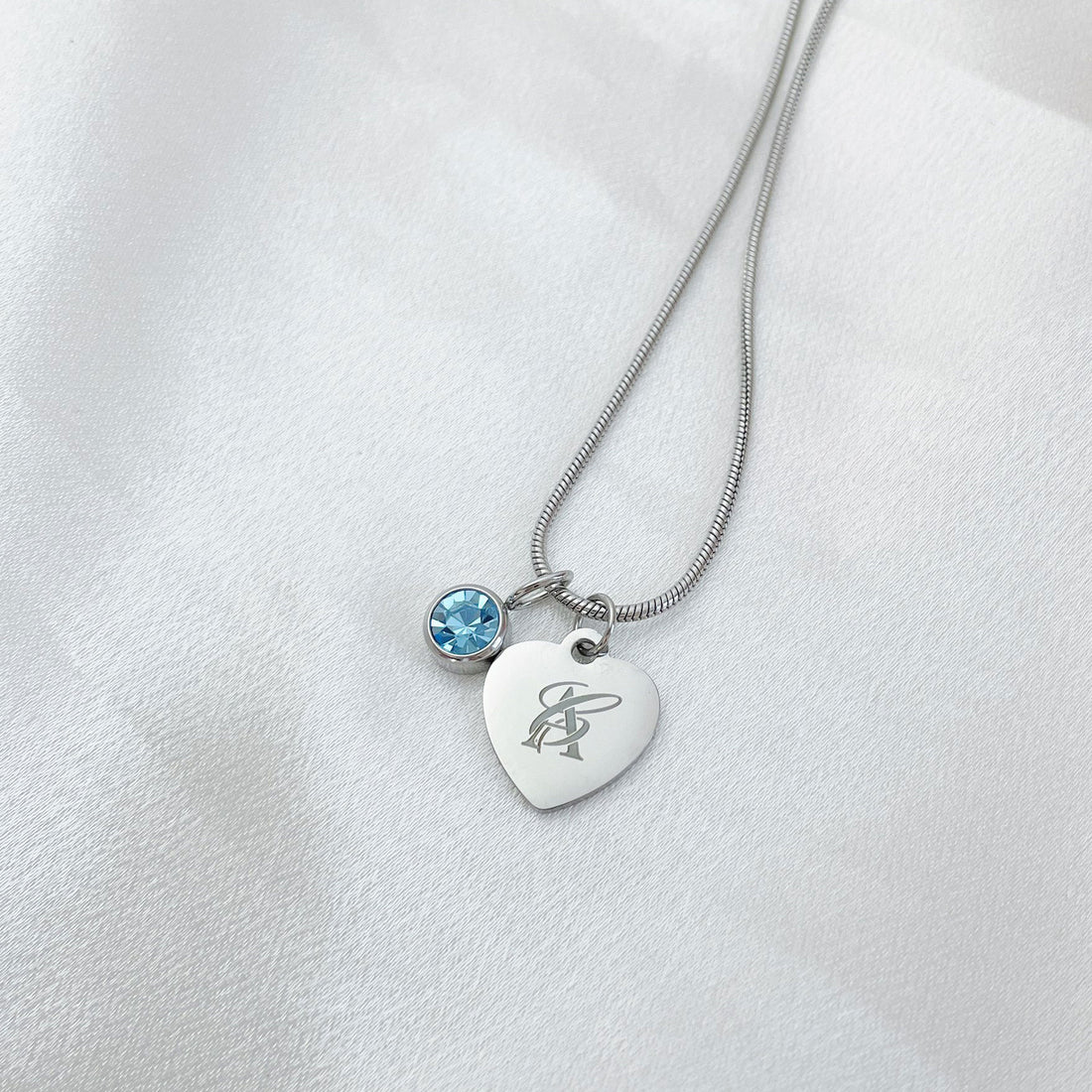 Personalized Heart Necklace with Entwined Initials & Birthstone