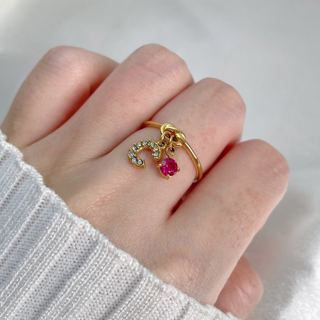 Bound by Time Ring – Personalized Dainty Couple Knot Ring with Anniversary Month Stone