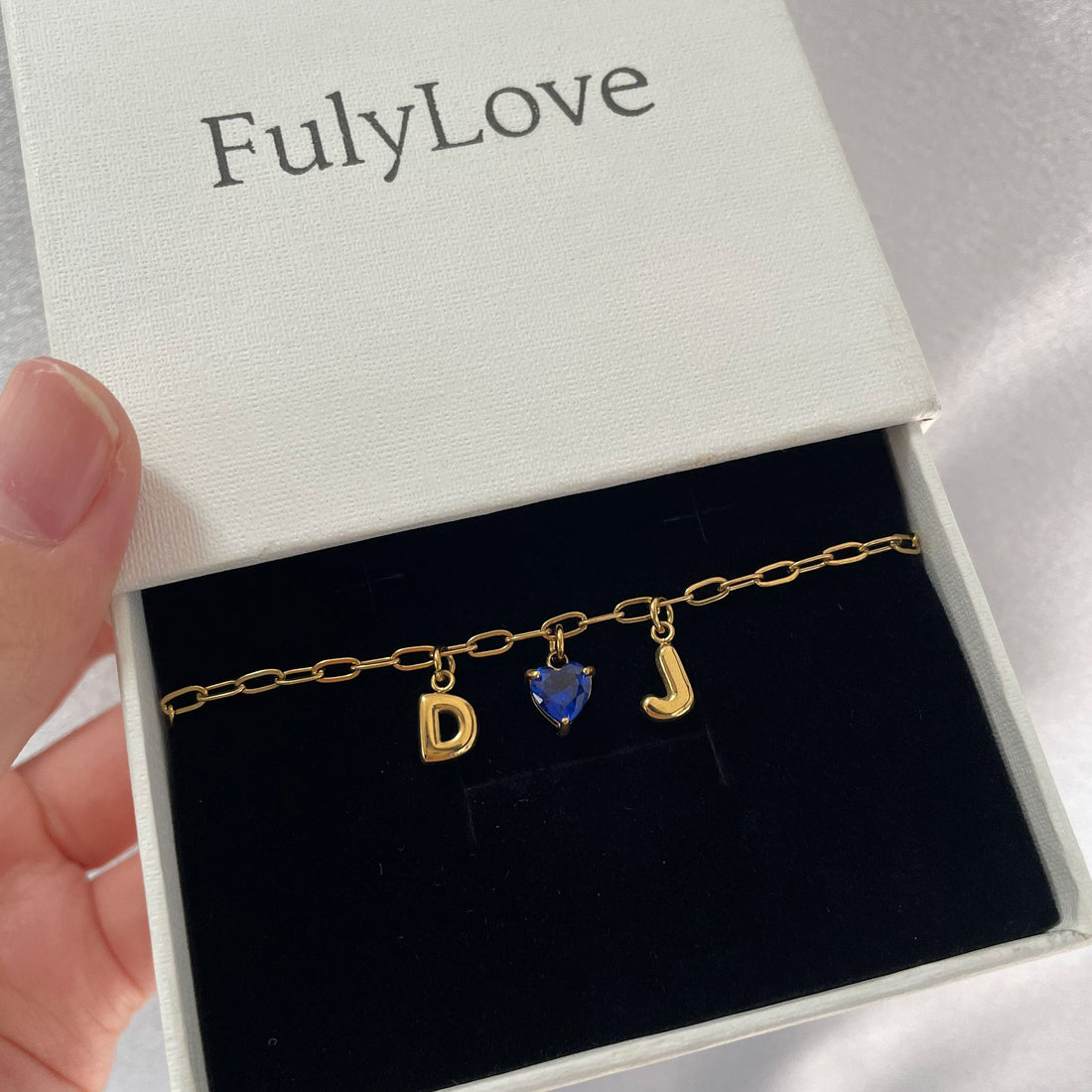 Couple Initials & Heart Birthstone Dainty Bubble Bracelet