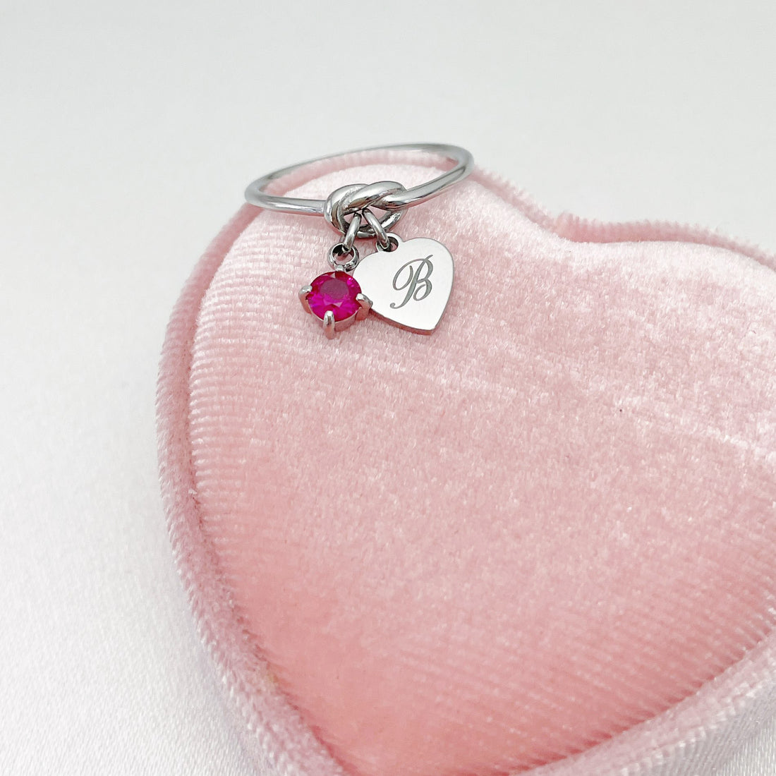 Love Knot Ring with Initial & Anniversary Month Stone