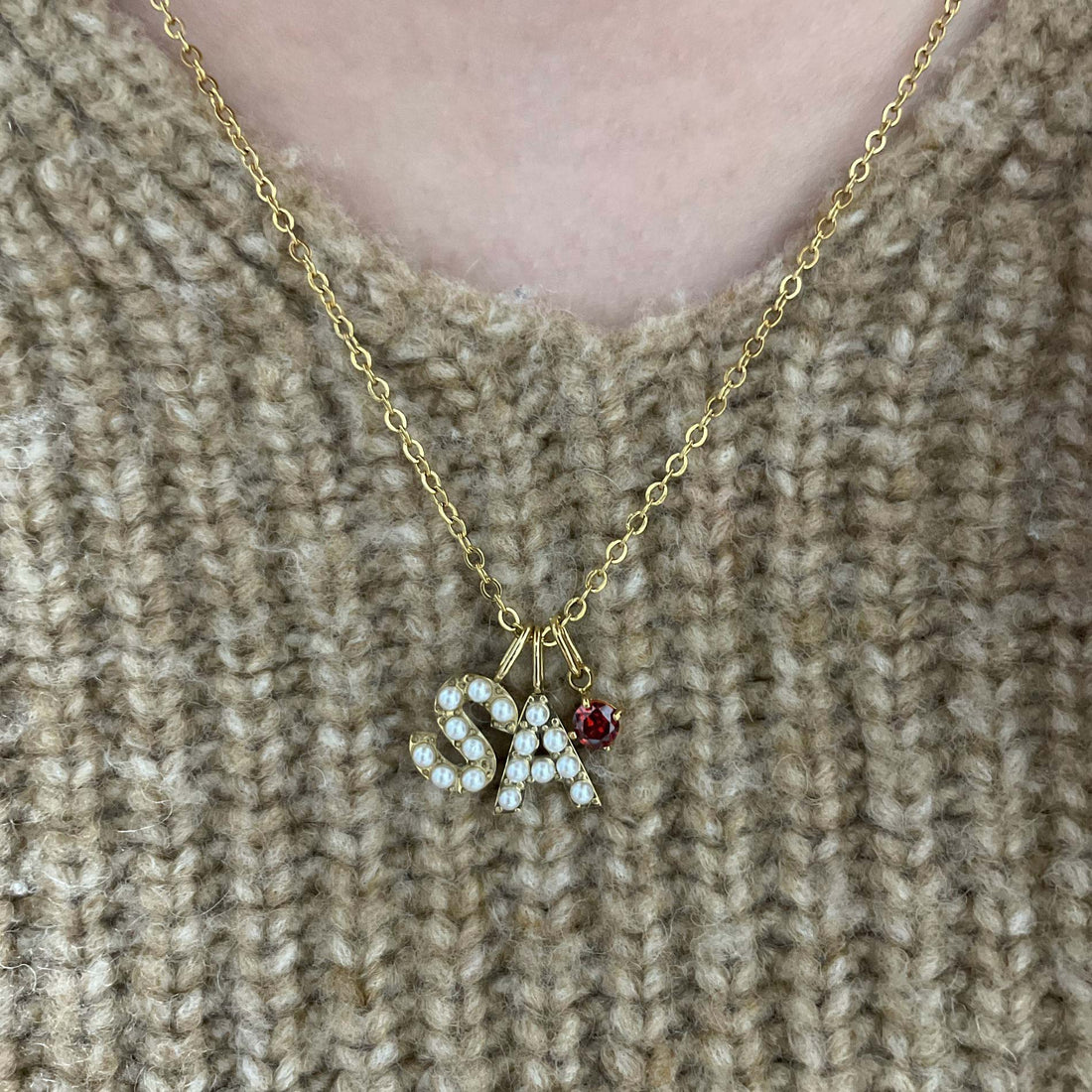 Pearl Initials & Birthstone Necklace