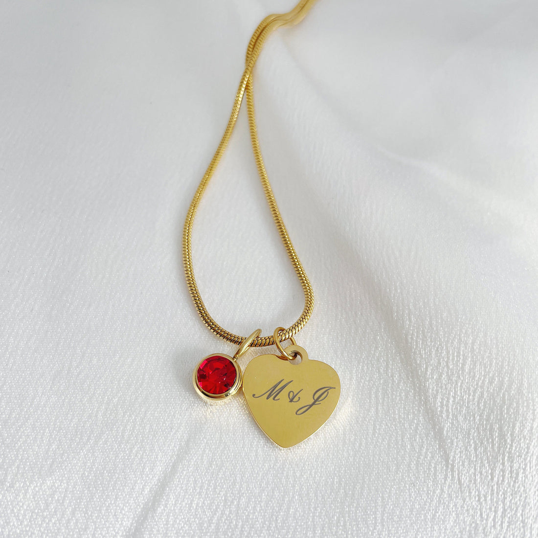 Couple Script Initial Birthstone Necklace