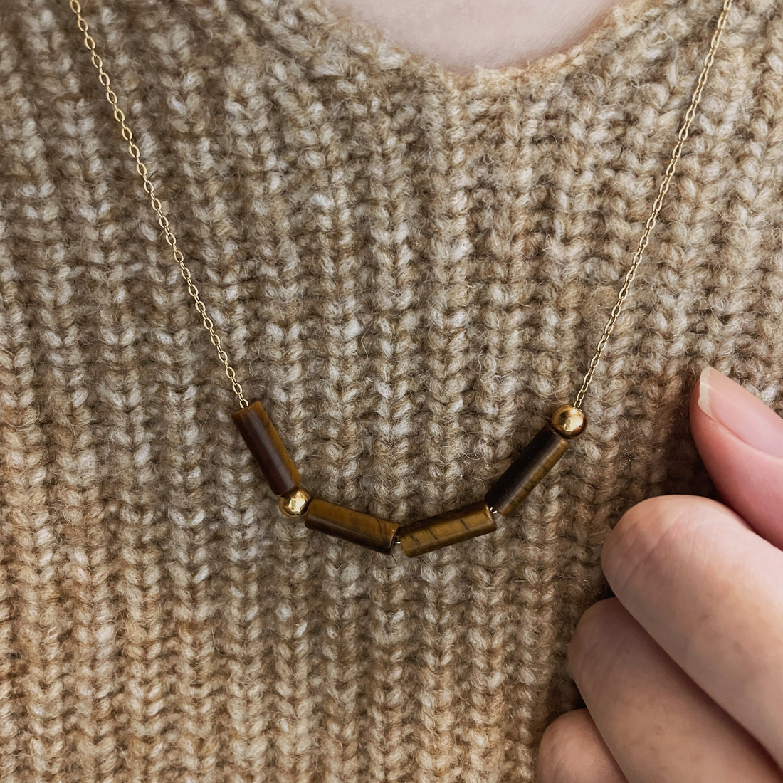 Tiger Eye Couple Initial Morse Code Necklace