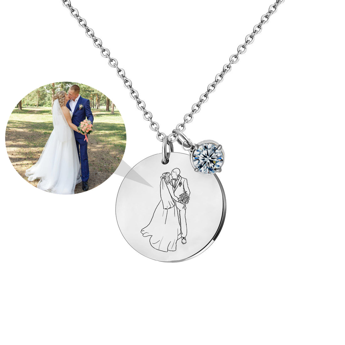 Anniversary Monthstone Circle Necklace Custom Outlined Photo