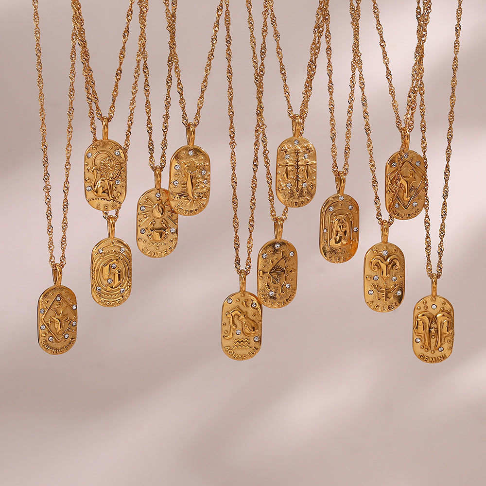 18k Gold Zodiac Tag Necklace